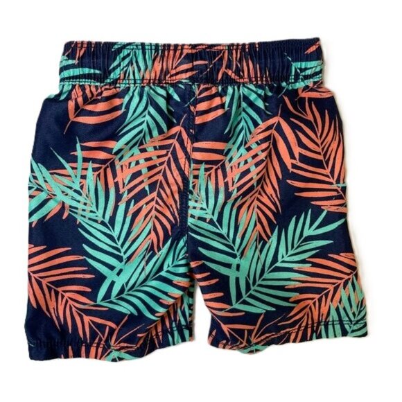 Old Navy Boys 3T Swim Trunks Blue Coral Aqua Tropical Leaf Pattern - Picture 2 of 4